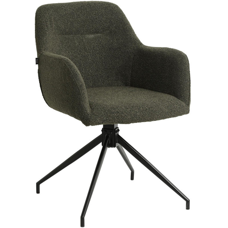 Fauteuil de table bouclette pivotant Tissu Vert foncé Bouclé Métal Noir Teddy - 1
