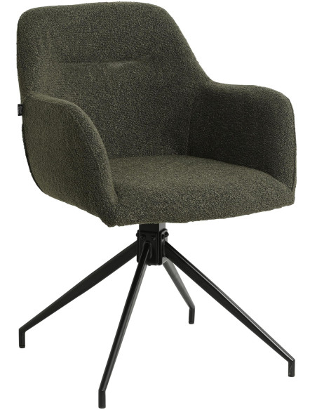 Fauteuil de table bouclette pivotant Tissu Vert foncé Bouclé Métal Noir Teddy - 1