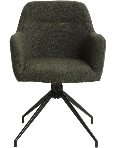 Fauteuil de table bouclette pivotant Tissu Vert foncé Bouclé Métal Noir Teddy - 3