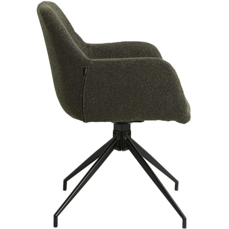 Fauteuil de table bouclette pivotant Tissu Vert foncé Bouclé Métal Noir Teddy - 5