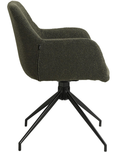 Fauteuil de table bouclette pivotant Tissu Vert foncé Bouclé Métal Noir Teddy - 5