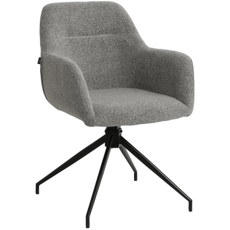 Fauteuil de table bouclette pivotant Tissu Gris Bouclé Métal Noir Teddy - 1