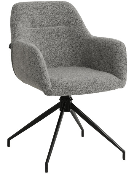 Fauteuil de table bouclette pivotant Tissu Gris Bouclé Métal Noir Teddy - 1