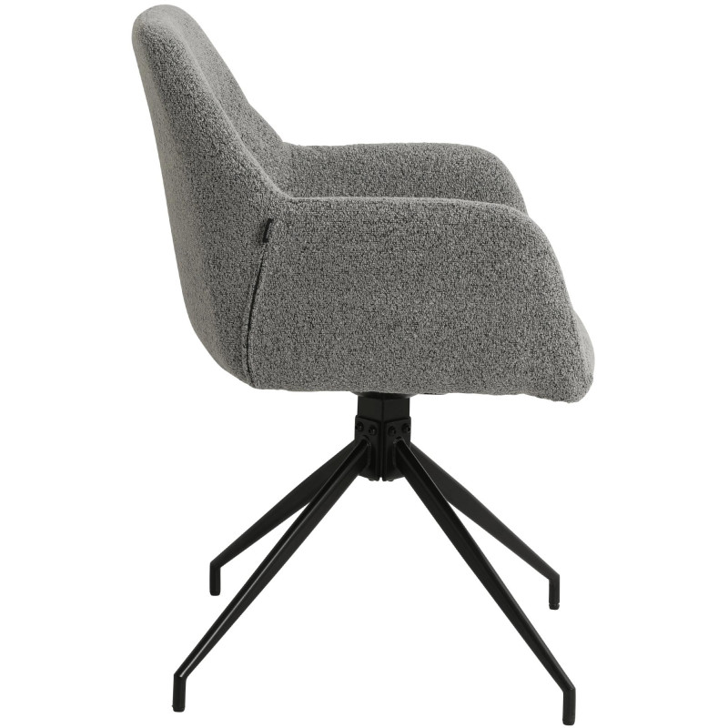 Fauteuil de table bouclette pivotant Tissu Gris Bouclé Métal Noir Teddy - 3