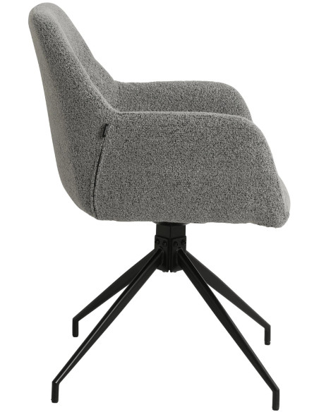 Fauteuil de table bouclette pivotant Tissu Gris Bouclé Métal Noir Teddy - 3