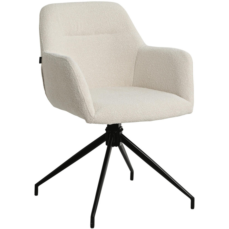 Fauteuil de table bouclette pivotant Tissu Blanc crème Bouclé Métal Noir Teddy - 1