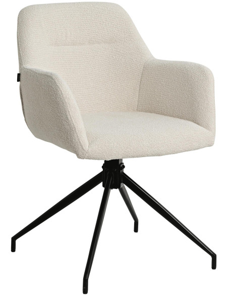 Fauteuil de table bouclette pivotant Tissu Blanc crème Bouclé Métal Noir Teddy - 1