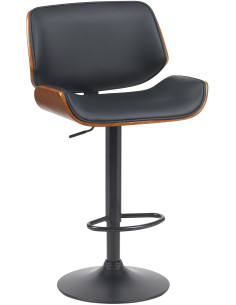 Tabouret de bar mid-century moderne Polyuréthane Noir Bois Marron noyer Elios - 1