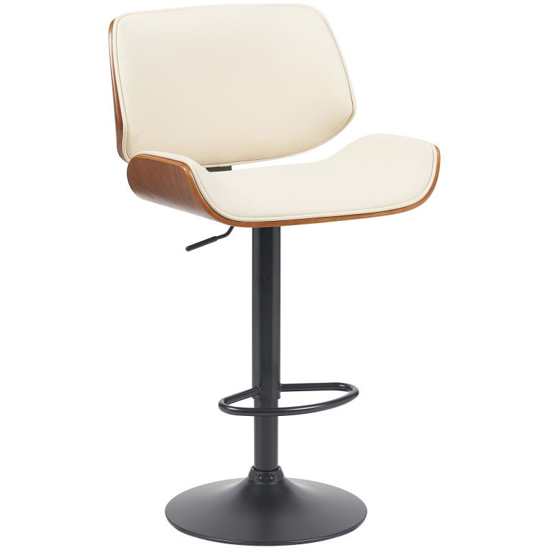 Tabouret de bar mid-century moderne Polyuréthane Blanc crème Bois Marron noyer Elios - 1