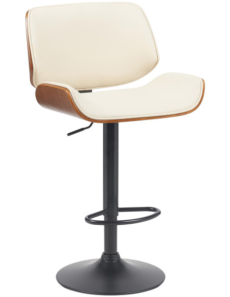 Tabouret de bar mid-century moderne Polyuréthane Blanc crème Bois Marron noyer Elios - 1