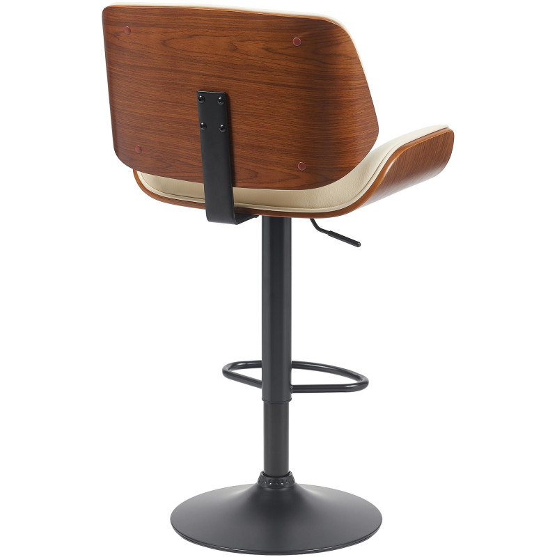 Tabouret de bar mid-century moderne Polyuréthane Blanc crème Bois Marron noyer Elios - 2