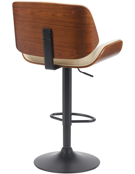 Tabouret de bar mid-century moderne Polyuréthane Blanc crème Bois Marron noyer Elios - 2