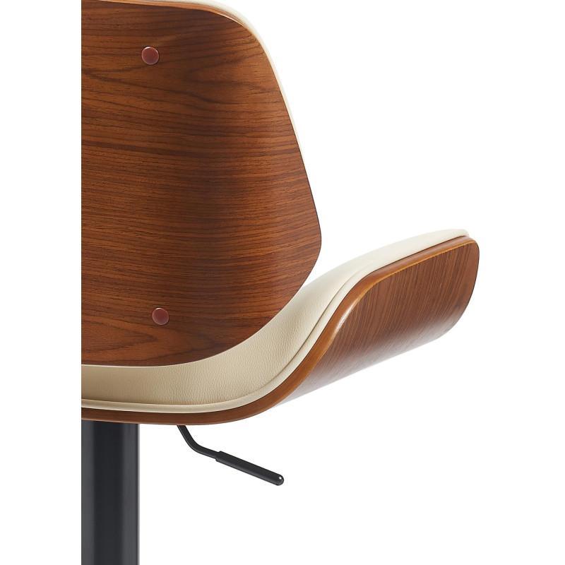 Tabouret de bar mid-century moderne Polyuréthane Blanc crème Bois Marron noyer Elios - 3