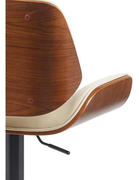 Tabouret de bar mid-century moderne Polyuréthane Blanc crème Bois Marron noyer Elios - 3