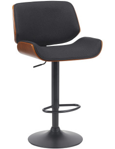 Tabouret de bar mid-century moderne Tissu Noir Bois Marron noyer Elios - 1