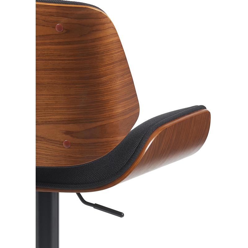 Tabouret de bar mid-century moderne Tissu Noir Bois Marron noyer Elios - 3