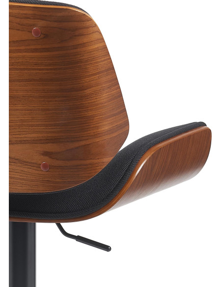 Tabouret de bar mid-century moderne Tissu Noir Bois Marron noyer Elios - 3