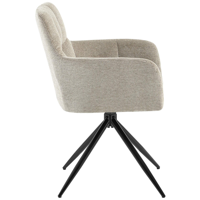 Fauteuil de table pivotant Tissu Taupe Matelassé Métal Noir Mat Milon - 3