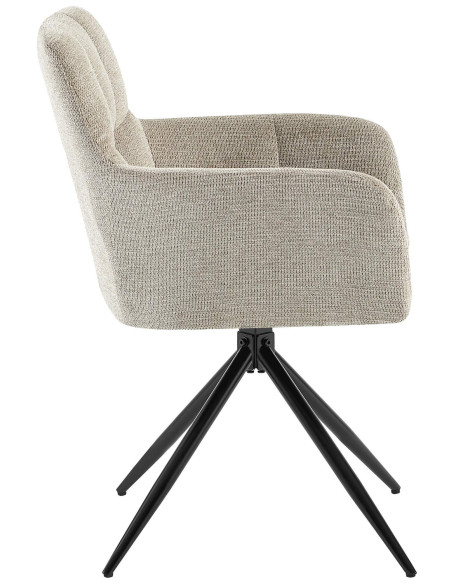Fauteuil de table pivotant Tissu Taupe Matelassé Métal Noir Mat Milon - 3