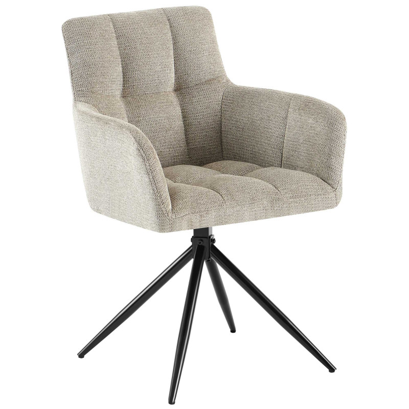 Fauteuil de table pivotant Tissu Taupe Matelassé Métal Noir Mat Milon - 1