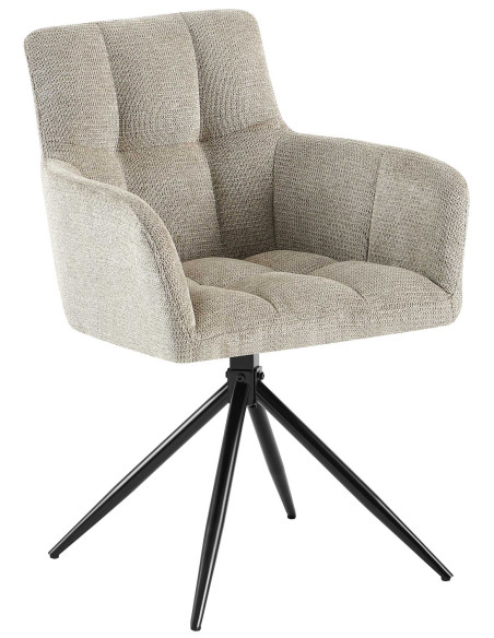 Fauteuil de table pivotant Tissu Taupe Matelassé Métal Noir Mat Milon - 1
