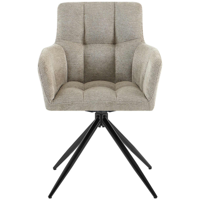 Fauteuil de table pivotant Tissu Taupe Matelassé Métal Noir Mat Milon - 2