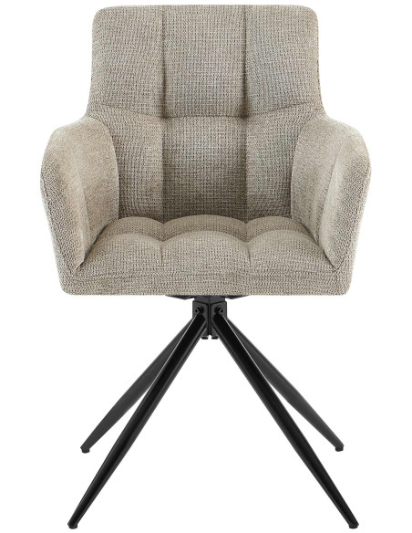 Fauteuil de table pivotant Tissu Taupe Matelassé Métal Noir Mat Milon - 2