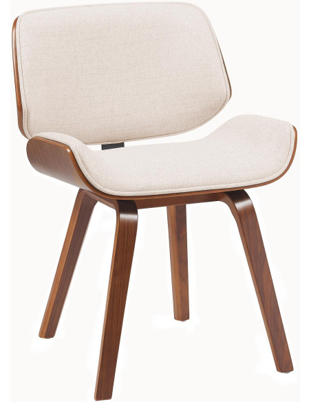 Chaise mid century moderne Tissu Blanc crème Bois Marron noyer Elios 