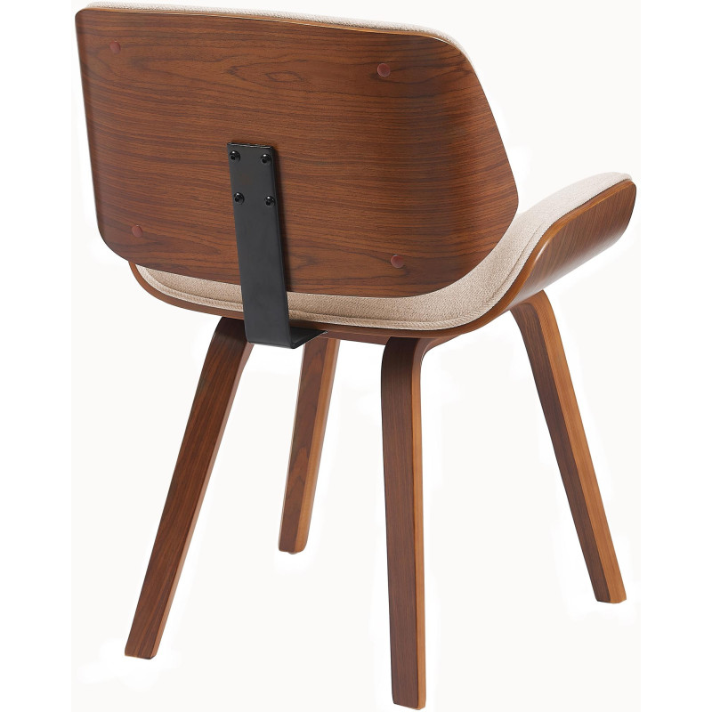 Chaise mid century moderne Tissu Blanc crème Bois Marron noyer Elios 