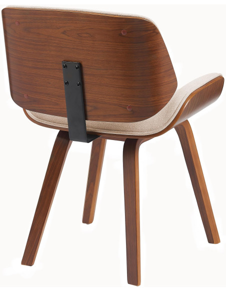 Chaise mid century moderne Tissu Blanc crème Bois Marron noyer Elios 