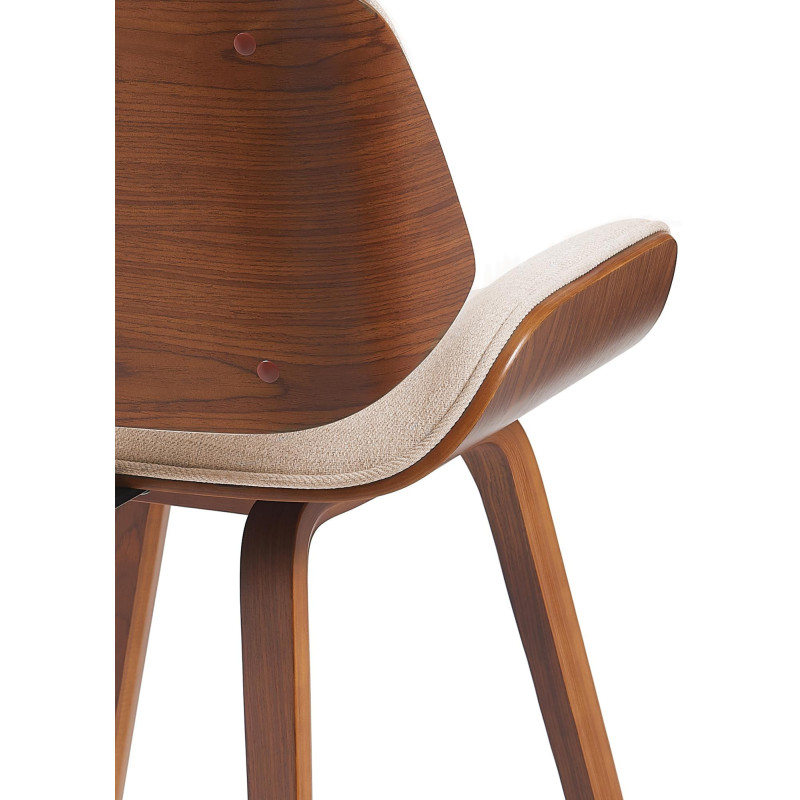Chaise mid century moderne Tissu Blanc crème Bois Marron noyer Elios 
