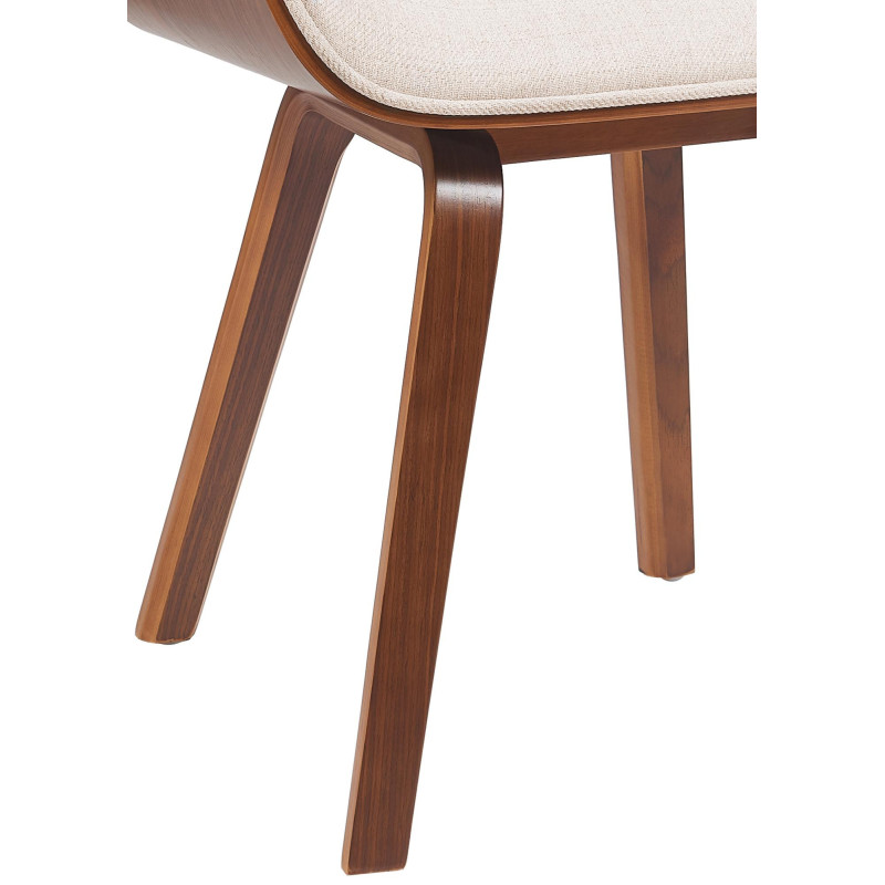 Chaise mid century moderne Tissu Blanc crème Bois Marron noyer Elios 