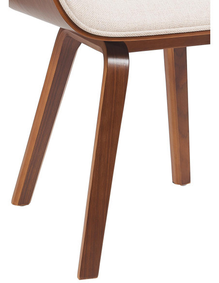 Chaise mid century moderne Tissu Blanc crème Bois Marron noyer Elios 