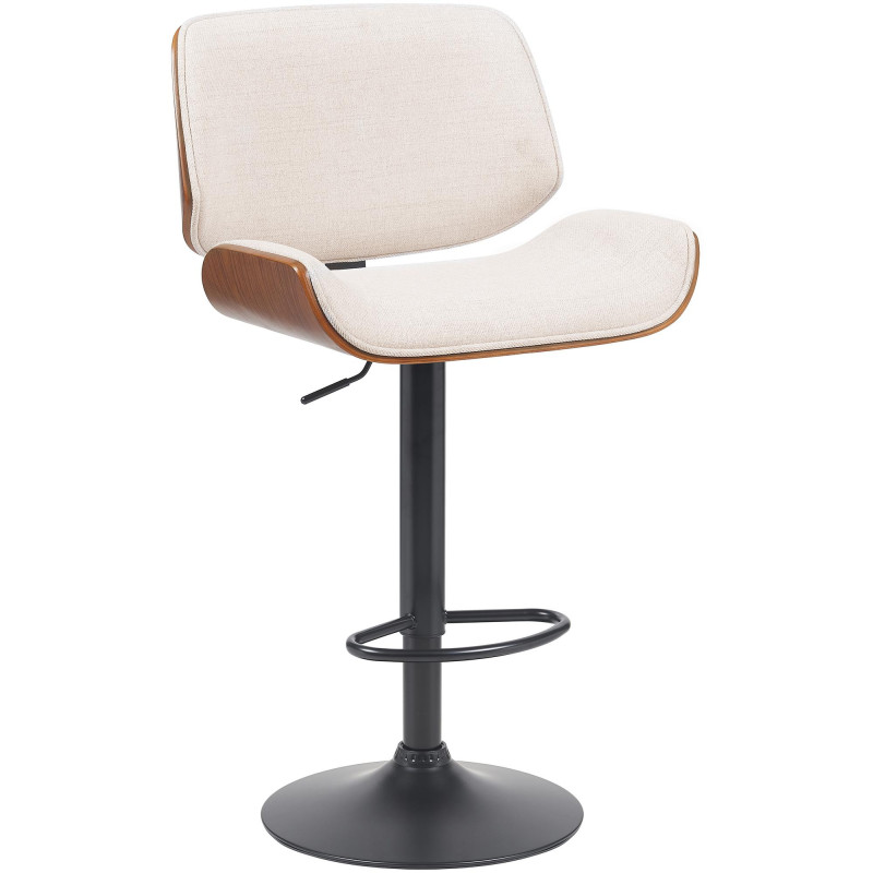 Tabouret de bar mid-century moderne Tissu Blanc crème Bois Marron noyer Elios - 1