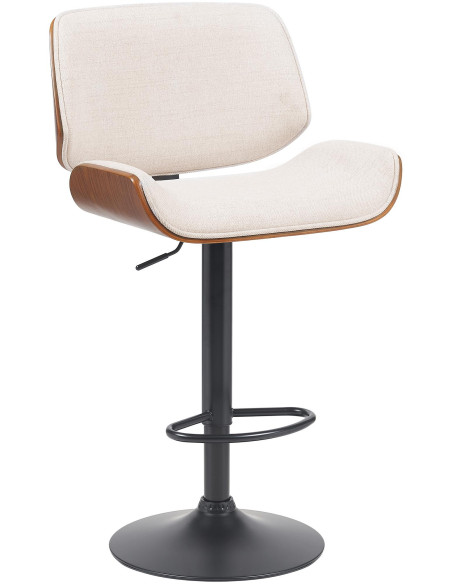 Tabouret de bar mid-century moderne Tissu Blanc crème Bois Marron noyer Elios - 1