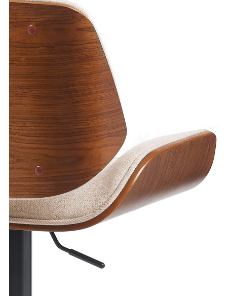 Tabouret de bar mid-century moderne Tissu Blanc crème Bois Marron noyer Elios - 3