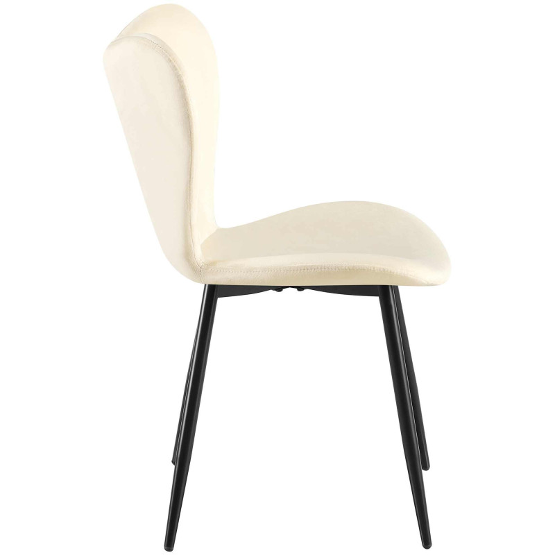 Chaise scandinave moderne Papillon Velours Blanc crème Métal Noir Mat Jaleny - 4