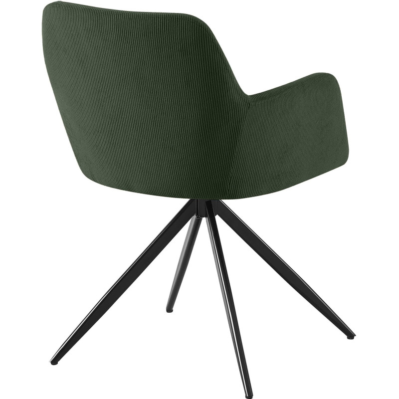 Fauteuil de table pivotant Velours côtelé Vert Métal Noir Mat Azrane - 3