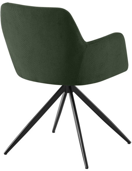 Fauteuil de table pivotant Velours côtelé Vert Métal Noir Mat Azrane - 3
