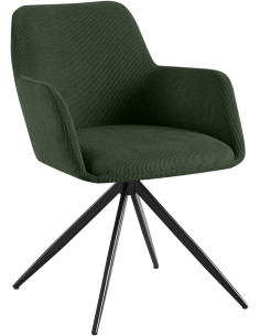 Fauteuil de table pivotant Velours côtelé Vert Métal Noir Mat Azrane - 1