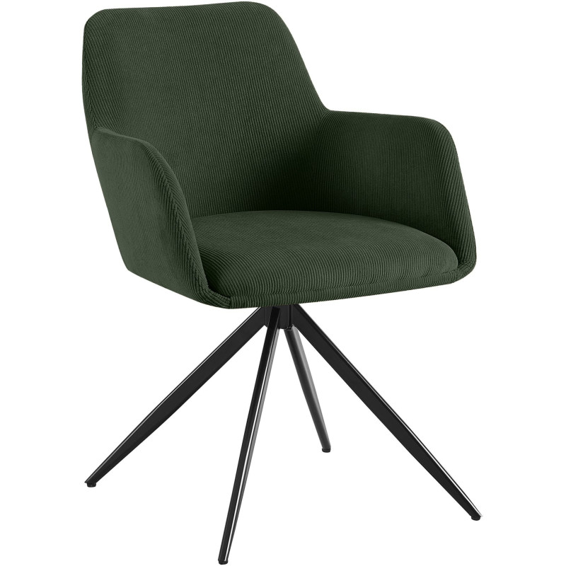 Fauteuil de table pivotant Velours côtelé Vert Métal Noir Mat Azrane - 1