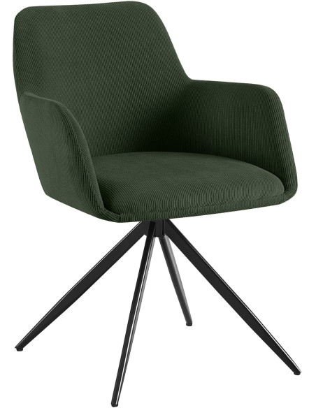 Fauteuil de table pivotant Velours côtelé Vert Métal Noir Mat Azrane - 1