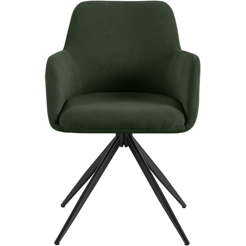 Fauteuil de table pivotant Velours côtelé Vert Métal Noir Mat Azrane - 2