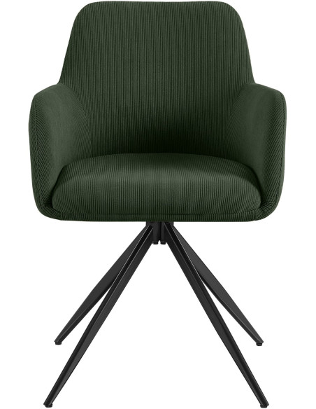 Fauteuil de table pivotant Velours côtelé Vert Métal Noir Mat Azrane - 2
