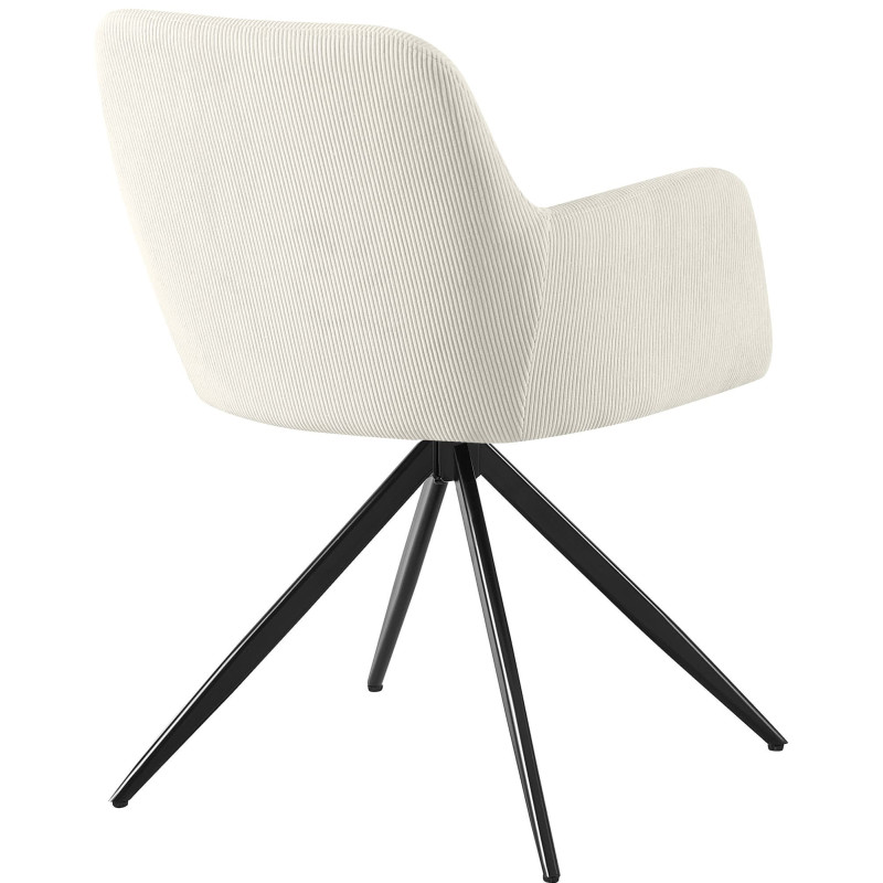 Fauteuil de table pivotant Velours côtelé Blanc crème Métal Noir Mat Azrane - 3