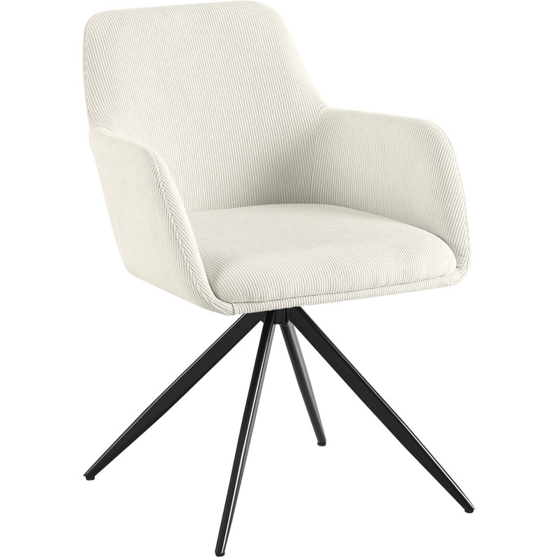 Fauteuil de table pivotant Velours côtelé Blanc crème Métal Noir Mat Azrane - 1