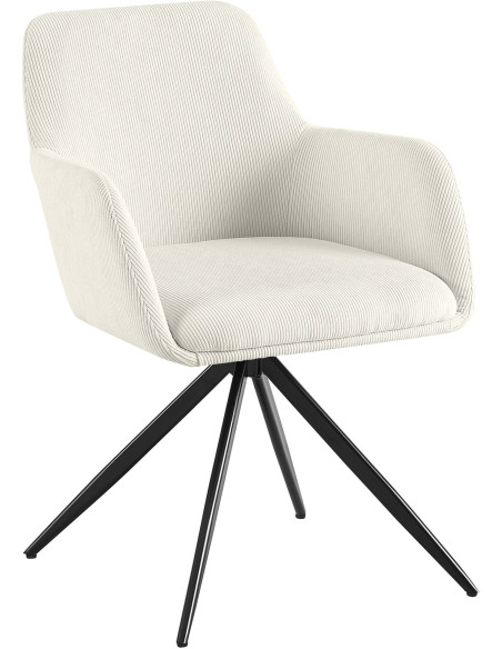 Fauteuil de table pivotant Velours côtelé Blanc crème Métal Noir Mat Azrane - 1