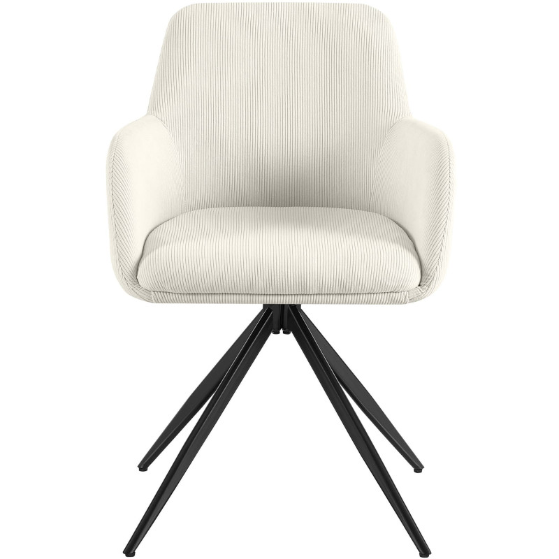 Fauteuil de table pivotant Velours côtelé Blanc crème Métal Noir Mat Azrane - 2