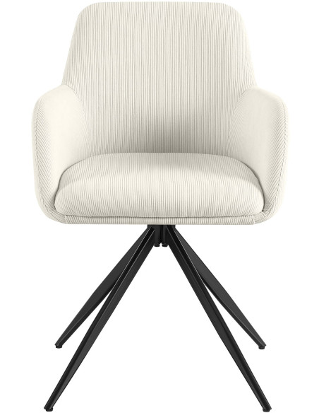 Fauteuil de table pivotant Velours côtelé Blanc crème Métal Noir Mat Azrane - 2