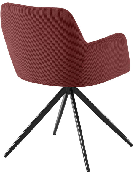 Fauteuil de table pivotant Velours côtelé Rouge bordeaux Métal Noir Mat Azrane - 3